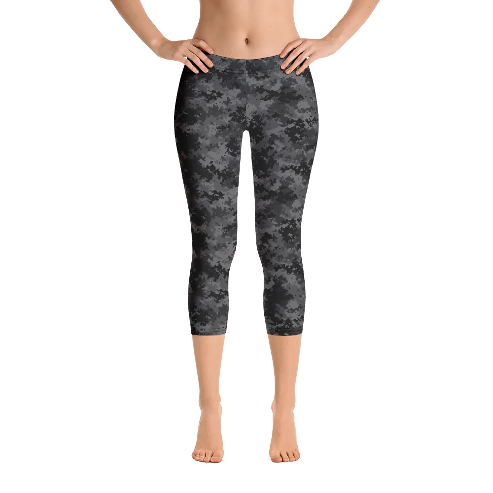 Black Camo Pixel Capri Leggings