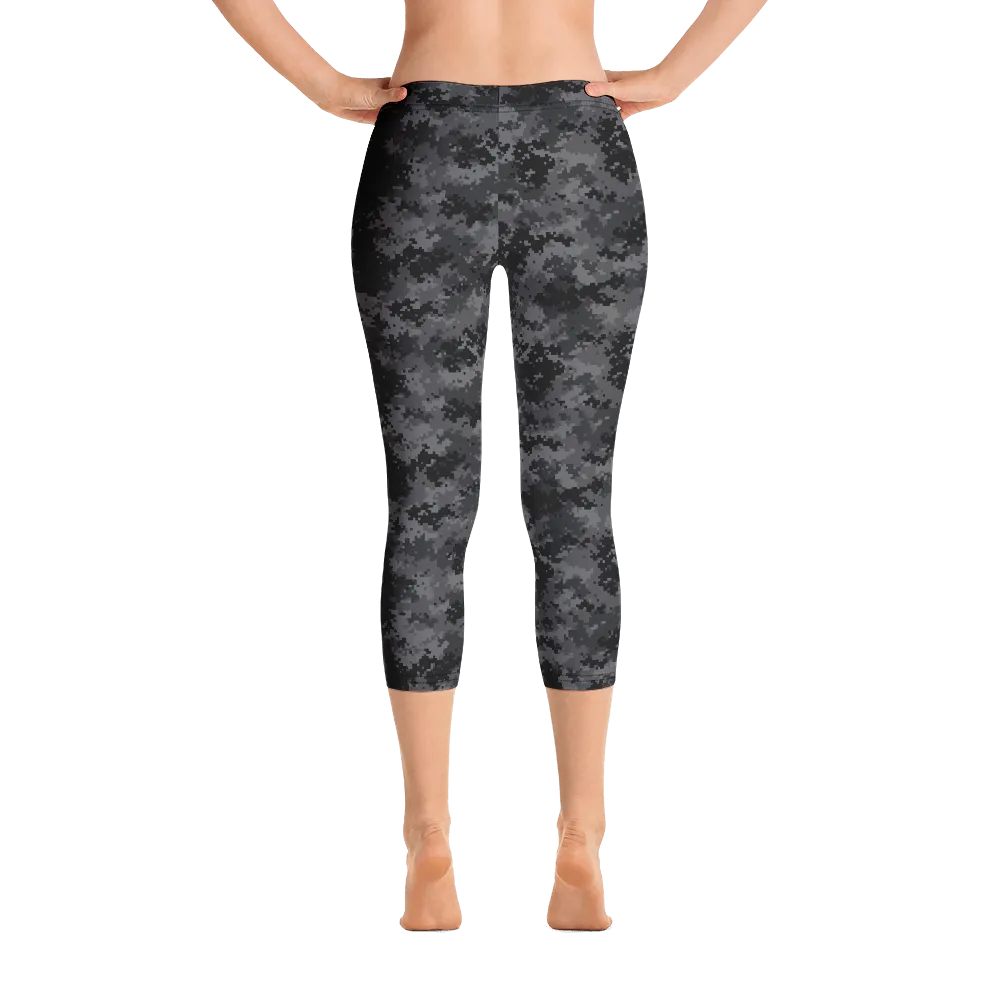 Black Camo Pixel Capri Leggings