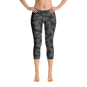Black Camo Pixel Capri Leggings