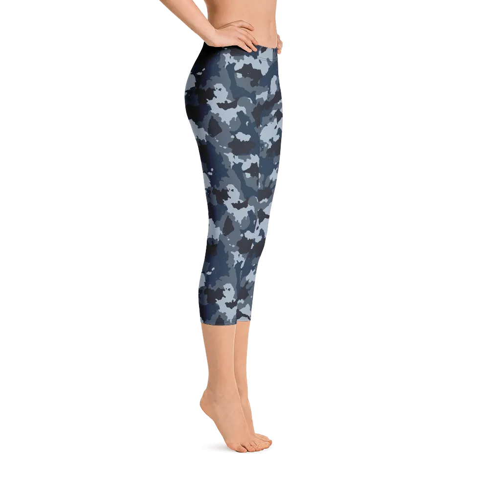 Blue Camo Capri Leggings