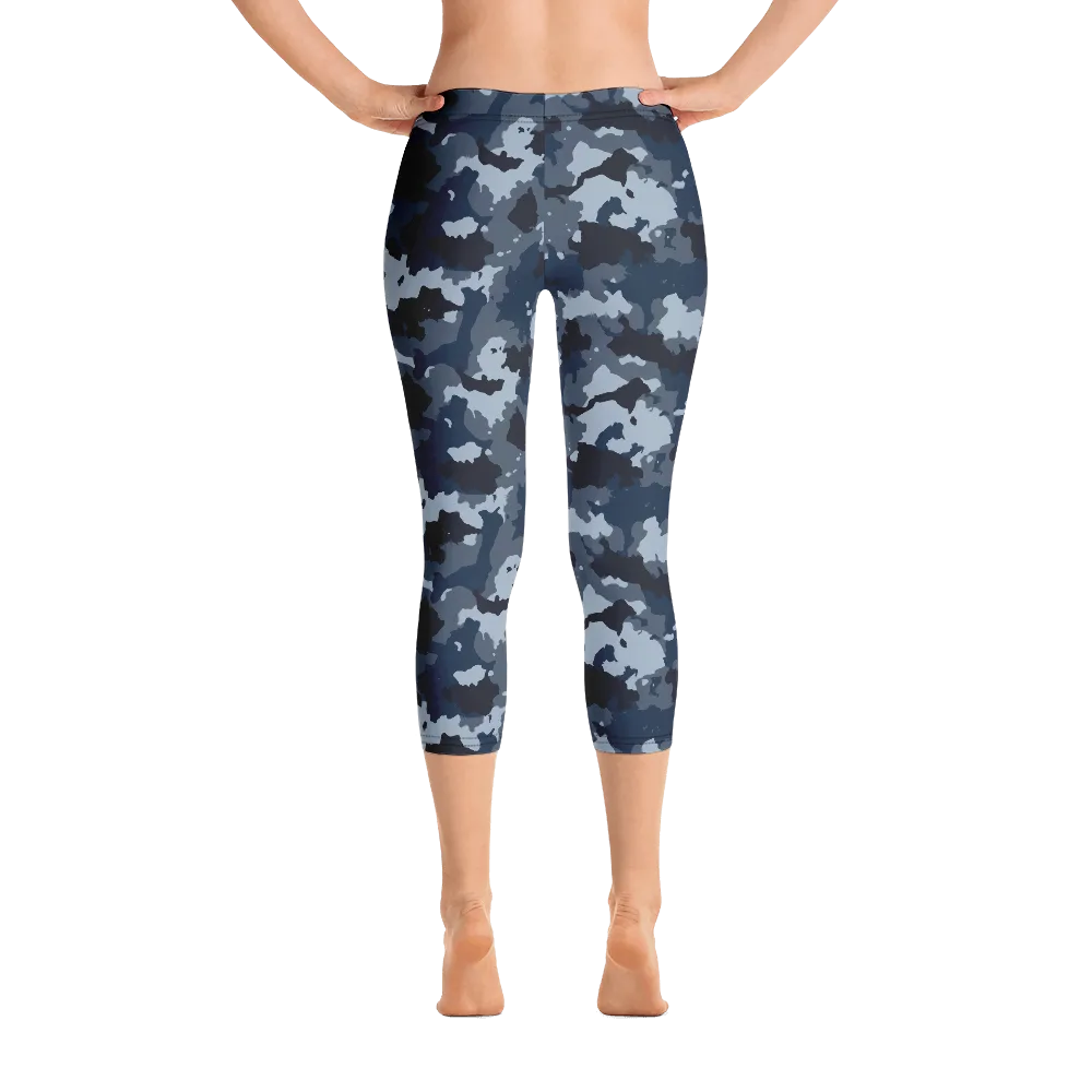 Blue Camo Capri Leggings