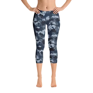Blue Camo Capri Leggings