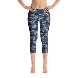 Blue Camo Pixel Capri Leggings