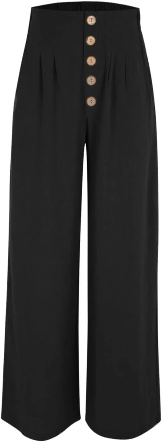 Boho Clothes for Women Buckle Pants with Elegant Pockets and Casual Wide Leg Fashion Plus Size Linen Pants for Women