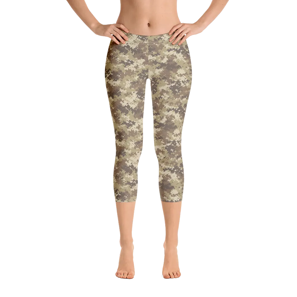 Brown Camo Pixel Capri Leggings