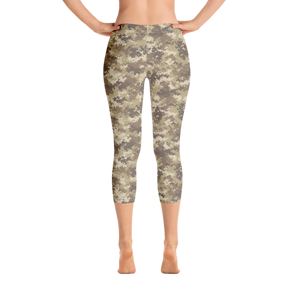 Brown Camo Pixel Capri Leggings