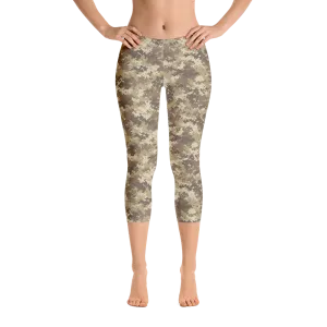 Brown Camo Pixel Capri Leggings