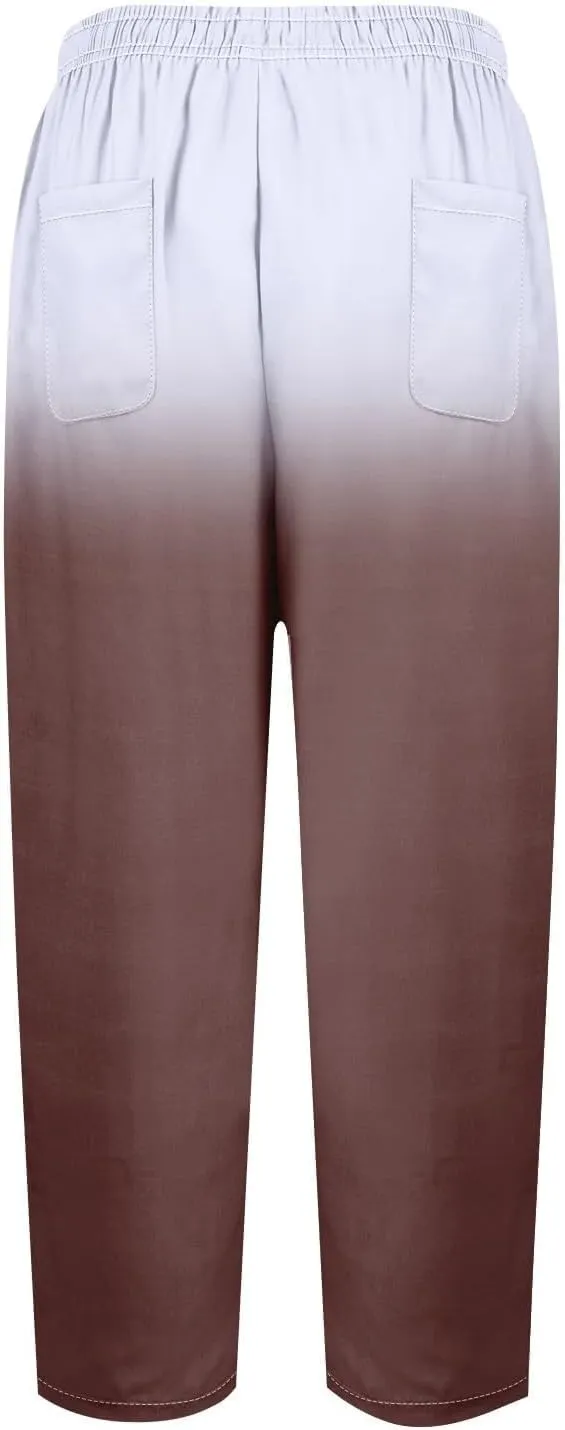 Flowy Linen Pants for Women Drawstring Pants Capri Pants 2025 Pants with Pockets Wide Leg Cropped Pants Wide Leg