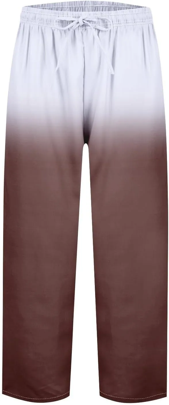Flowy Linen Pants for Women Drawstring Pants Capri Pants 2025 Pants with Pockets Wide Leg Cropped Pants Wide Leg