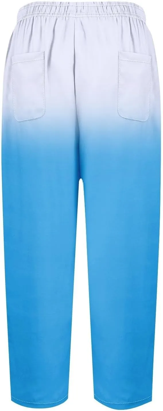 Flowy Linen Pants for Women Drawstring Pants Capri Pants 2025 Pants with Pockets Wide Leg Cropped Pants Wide Leg