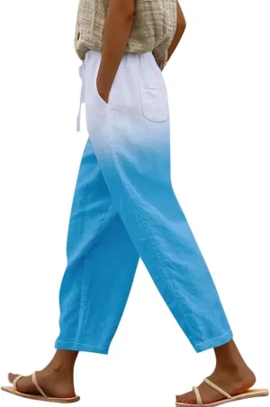 Flowy Linen Pants for Women Drawstring Pants Capri Pants 2025 Pants with Pockets Wide Leg Cropped Pants Wide Leg