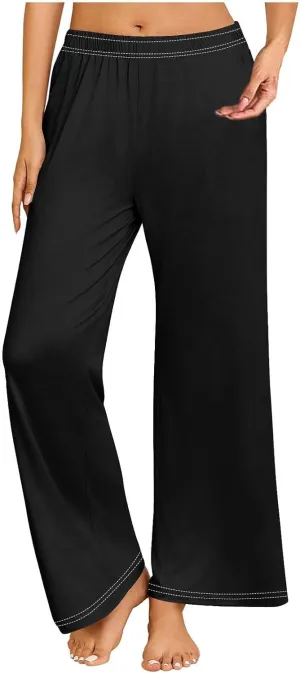 GIERIDUC Pajams Pants for Women Flowy Palazzo Pants Boho High Waist Wide Leg Trousers Summer Beach Lounge Outfits 2025