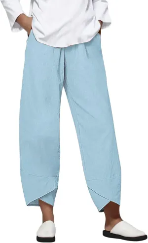 GIERIDUC Womens Baggy Wide Leg Pants Straight Leg Elastic Waisted Capris Casual Palazzo Harem Pants Summer Beach Trousers
