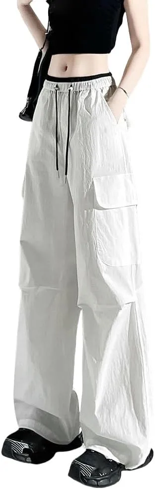 JYHBHMZG Women's Summer High Waist Slimming Drawstring Casual American Style Harem Wide Leg Sports Cargo Pants