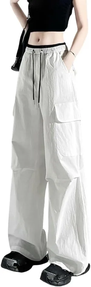 JYHBHMZG Women's Summer High Waist Slimming Drawstring Casual American Style Harem Wide Leg Sports Cargo Pants