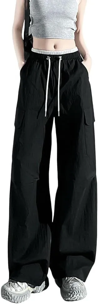 JYHBHMZG Women's Summer High Waist Slimming Drawstring Casual American Style Harem Wide Leg Sports Cargo Pants
