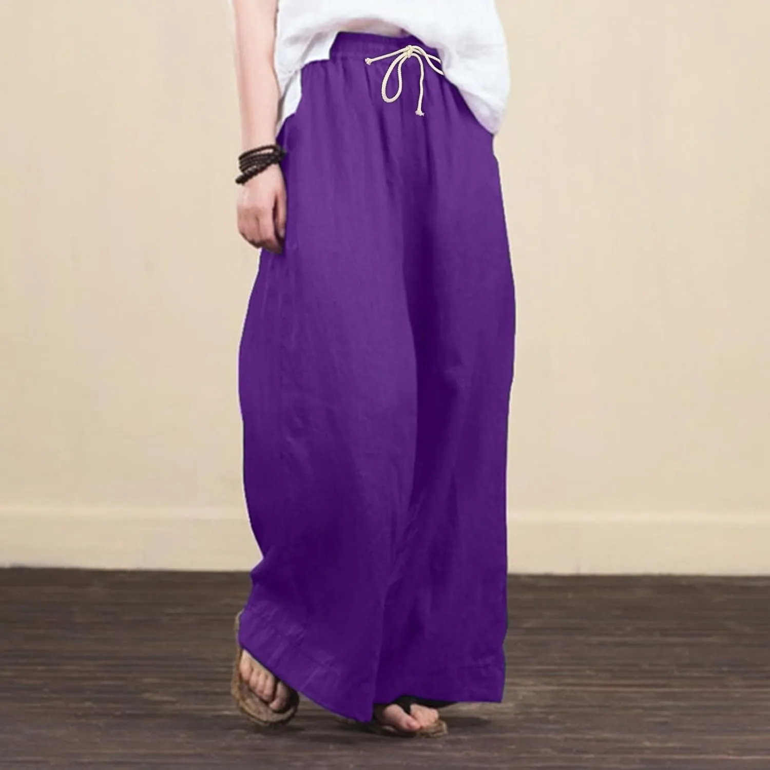 Linen Trouser Summer Wide Leg Linen Pants for Women Work Wide Leg Cotton Lounge Pant Petite