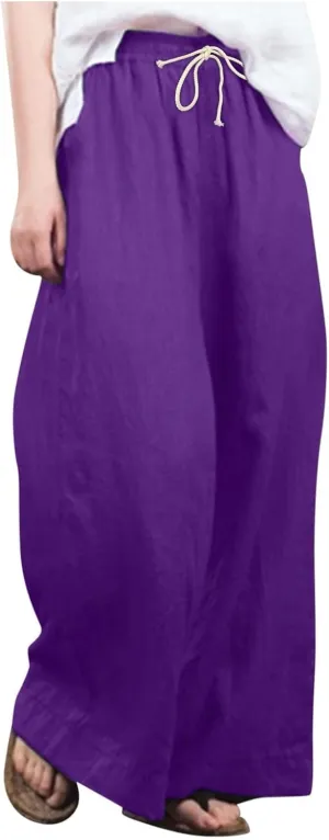Linen Trouser Summer Wide Leg Linen Pants for Women Work Wide Leg Cotton Lounge Pant Petite