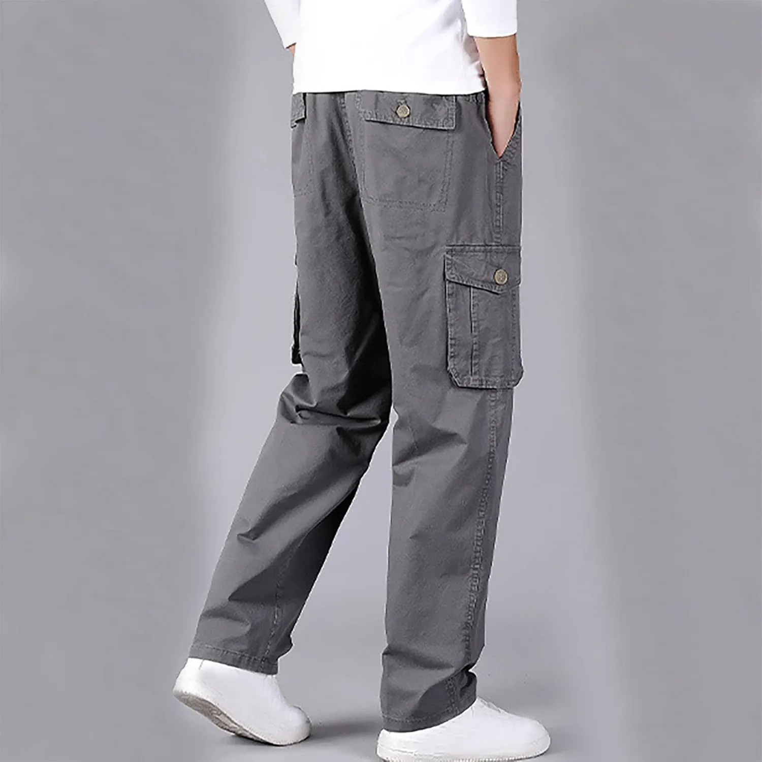 Muscularfit Plus Size Cargo Pants for Men Fashion Outdoor Cotton Multi Pockets Solid Straight Trouser Causal Loose Sweatpants
