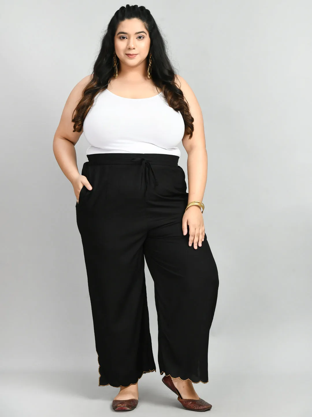Plus Size Plus Size Black Scalping Palazzo