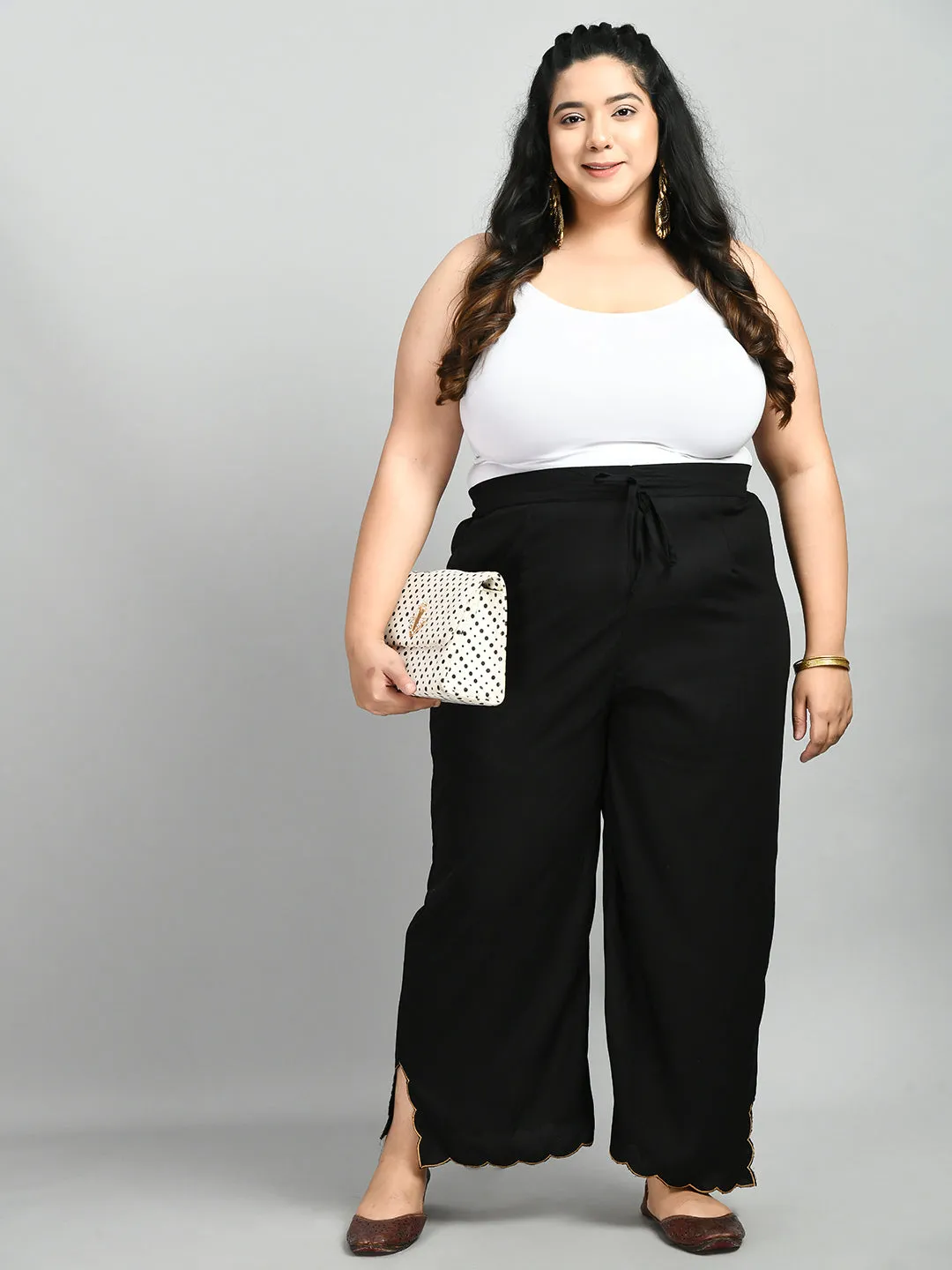 Plus Size Plus Size Black Scalping Palazzo