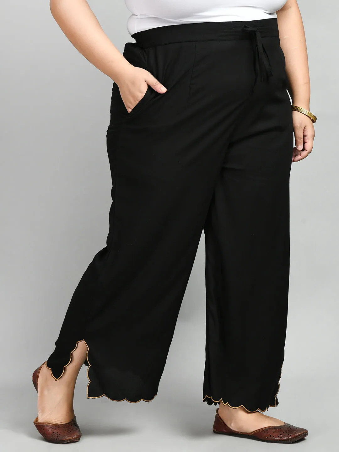 Plus Size Plus Size Black Scalping Palazzo
