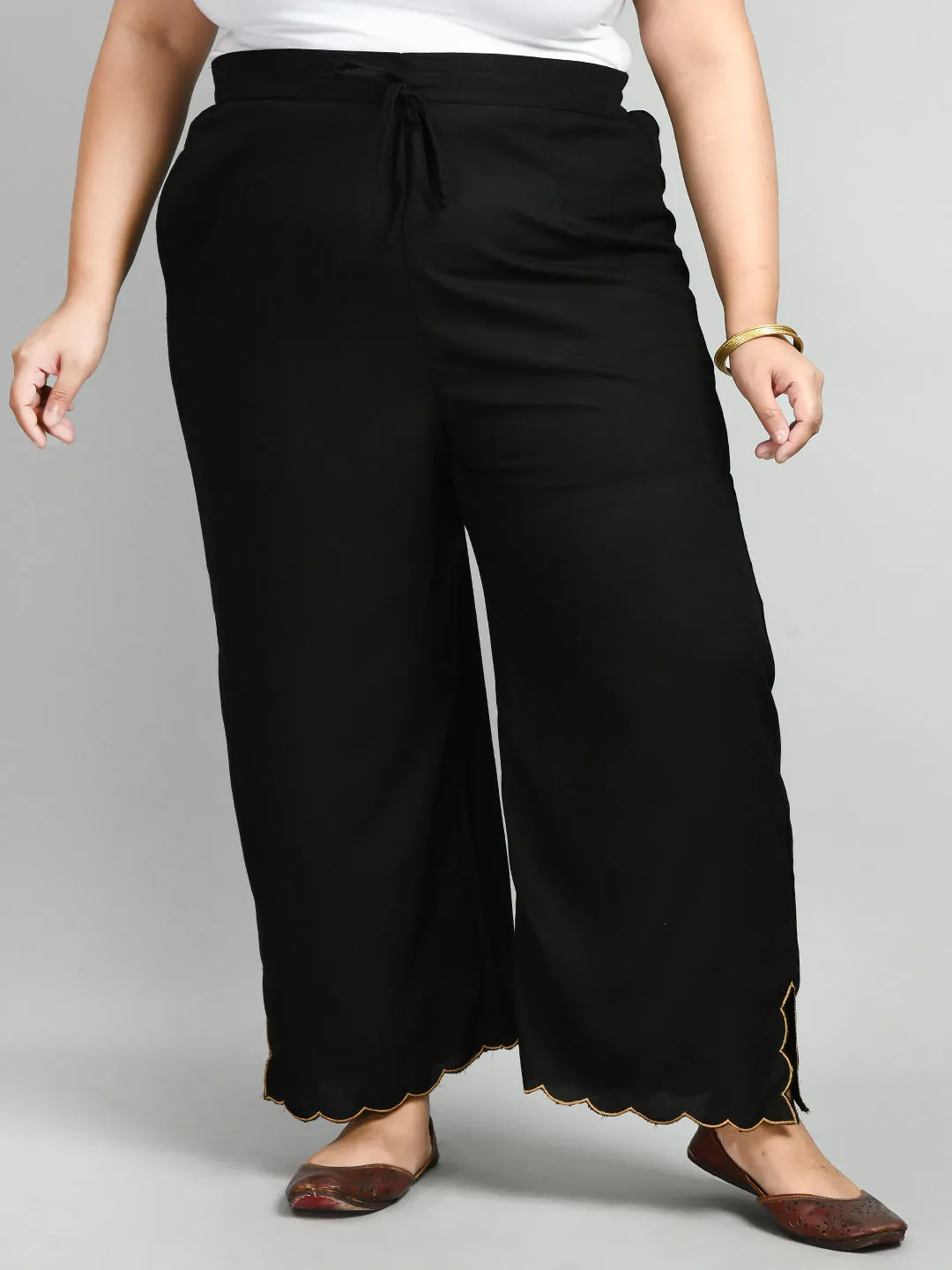 Plus Size Plus Size Black Scalping Palazzo