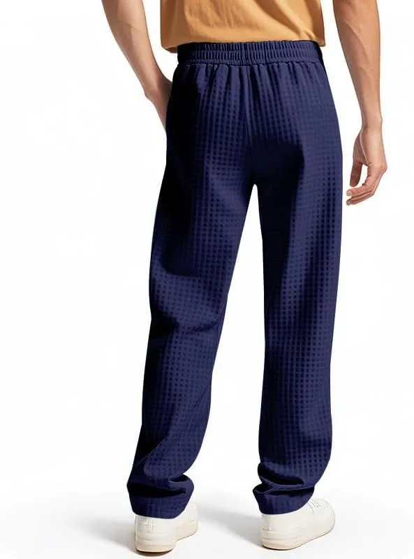 Waffle Pants for Men Plus Size Drawstring Elastic Waist Trousers with Pockets Summer Loose Lightweight Beach Pant