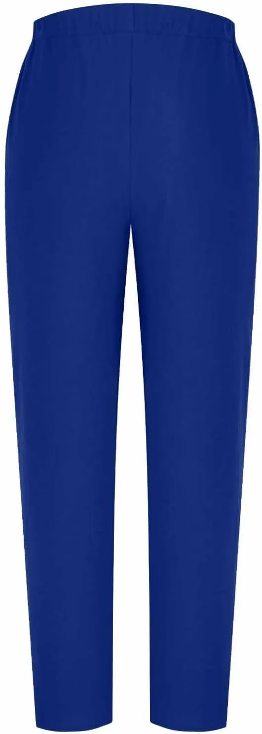 Women Casual Straight Leg Pants Fashion Side Button Cotton Linen Pant Elastic Waist Pocket Trousers Summer Outfits