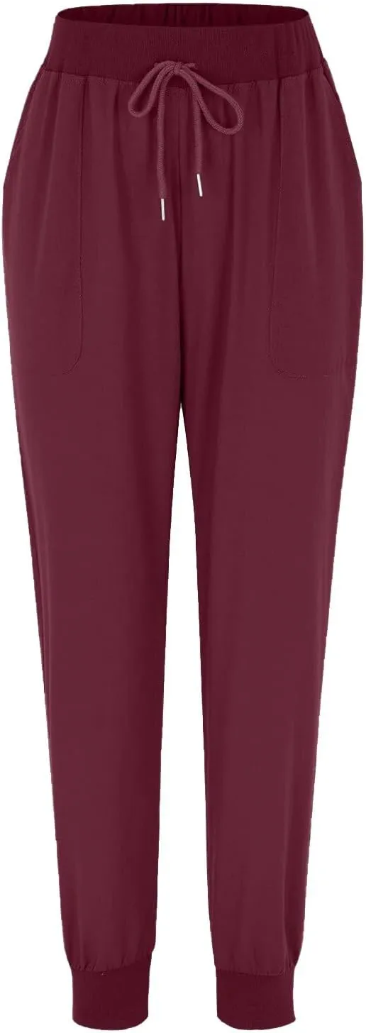 Women Linen Pants Drawstring Elastic Waist Summer Casual Beach Pants with Pockets Wide Leg Palazzo Trouser for Vacation